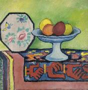 August Macke Still-life with bowl of apples and japanese fan oil painting